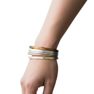 Silver Gold and Copper tone Bangle Bracelet Set 8" Circumference